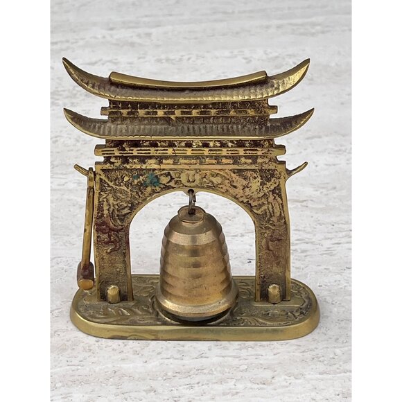 Unknown Other - Brass Japanese Inspired Temple Bell Hammer & Gong   Ornate Vintage Cross Striker